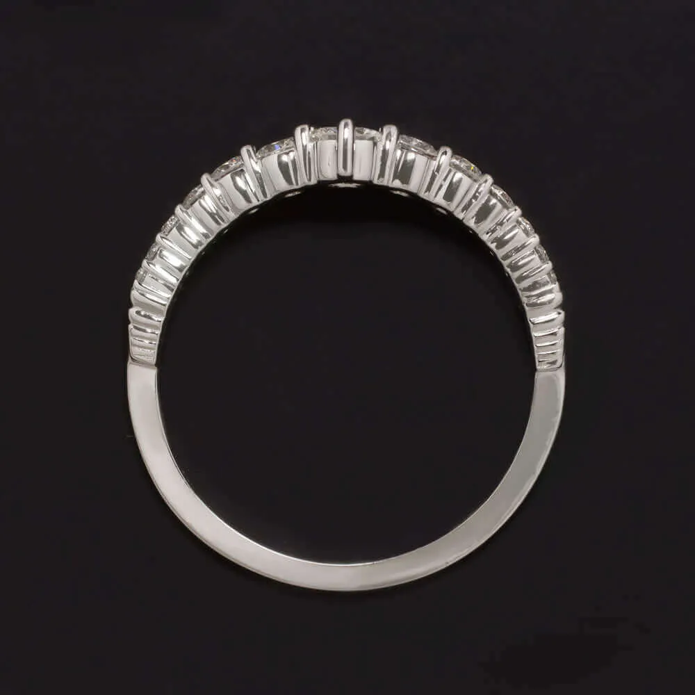 0.45ct NATURAL DIAMOND BAND GRADUATED CROWN STACKING RING 14k WHITE GOLD WEDDING