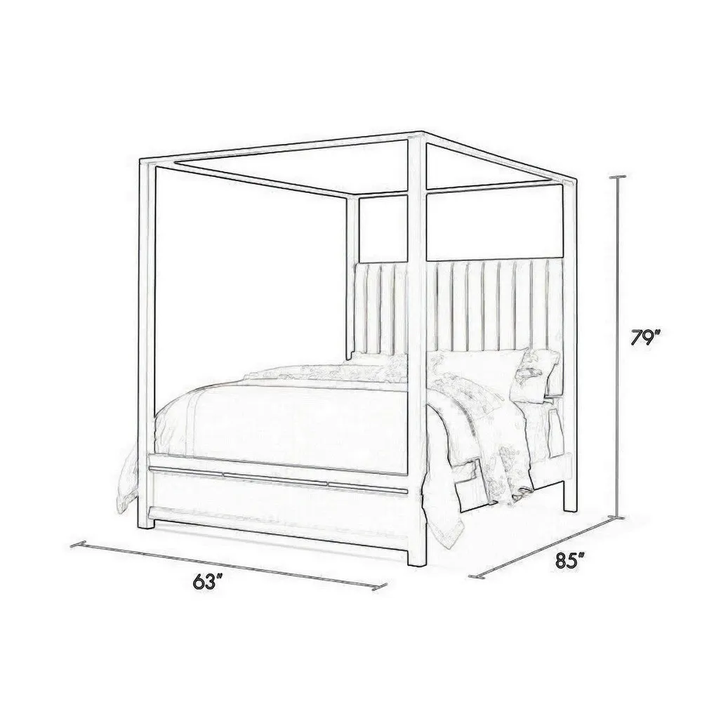 Abby Queen Canopy Bed, Mirrored Trim, Gray Velvet Channel Tufted Upholstery By Casagear Home