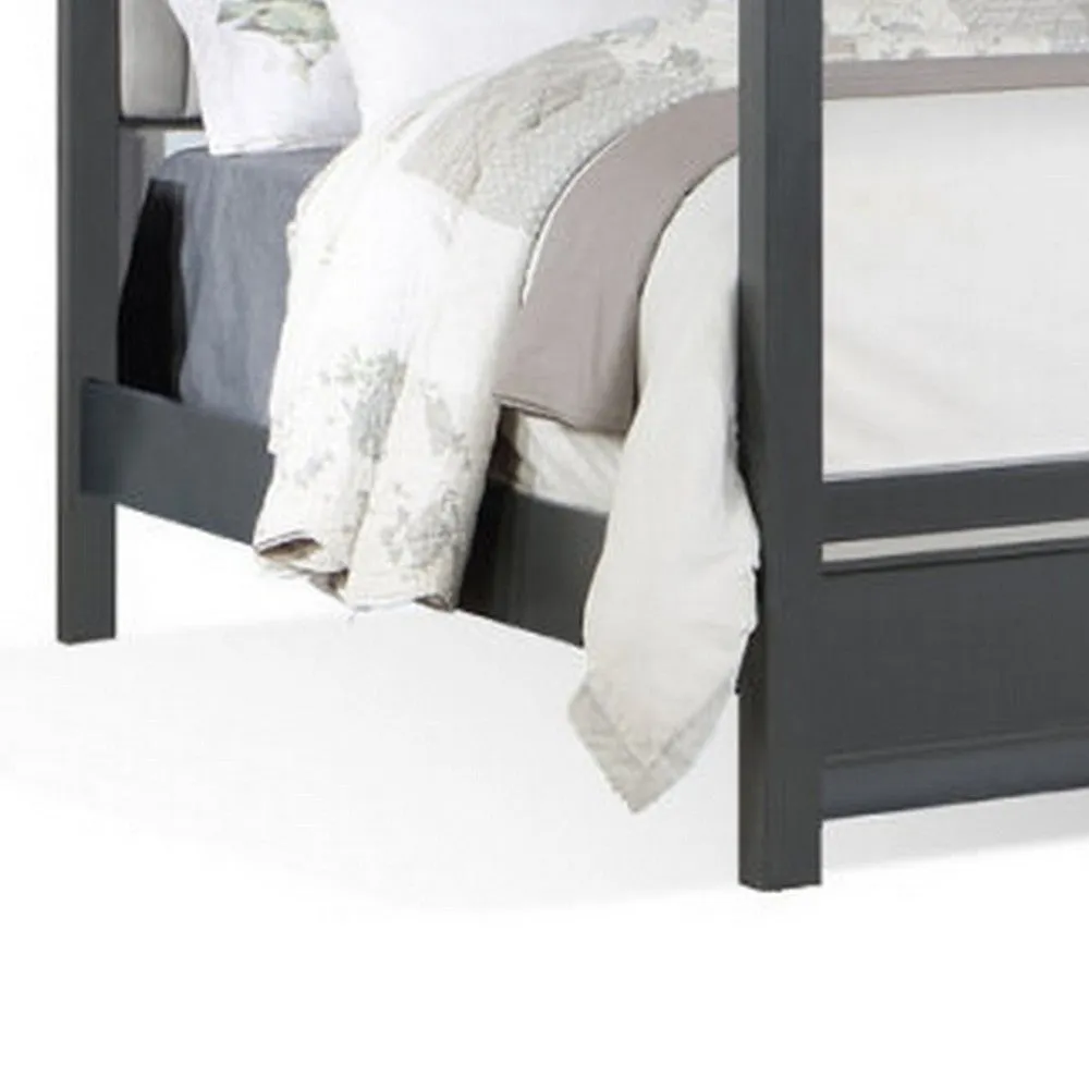 Abby Queen Canopy Bed, Mirrored Trim, Gray Velvet Channel Tufted Upholstery By Casagear Home