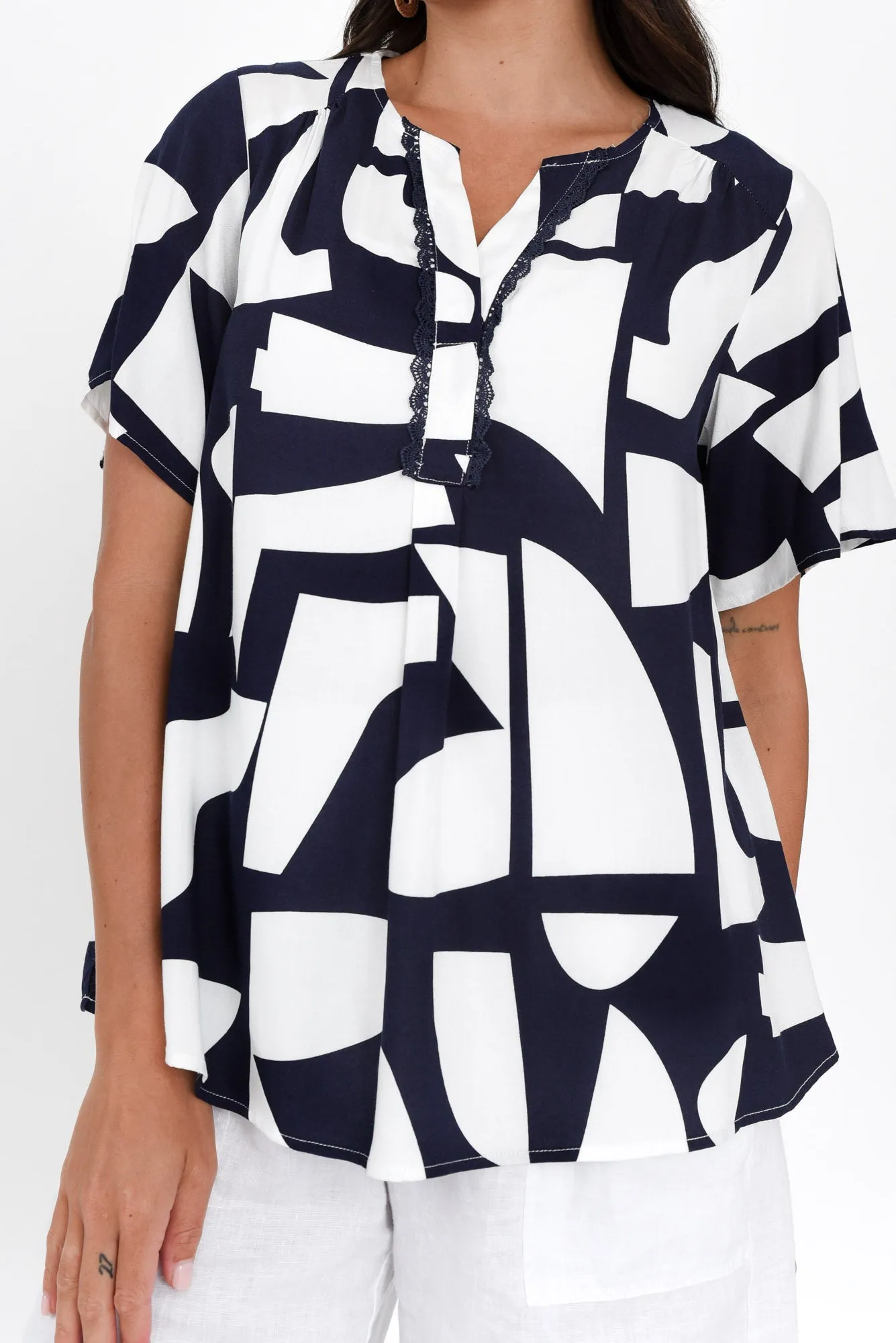 Adrina Navy Abstract Top