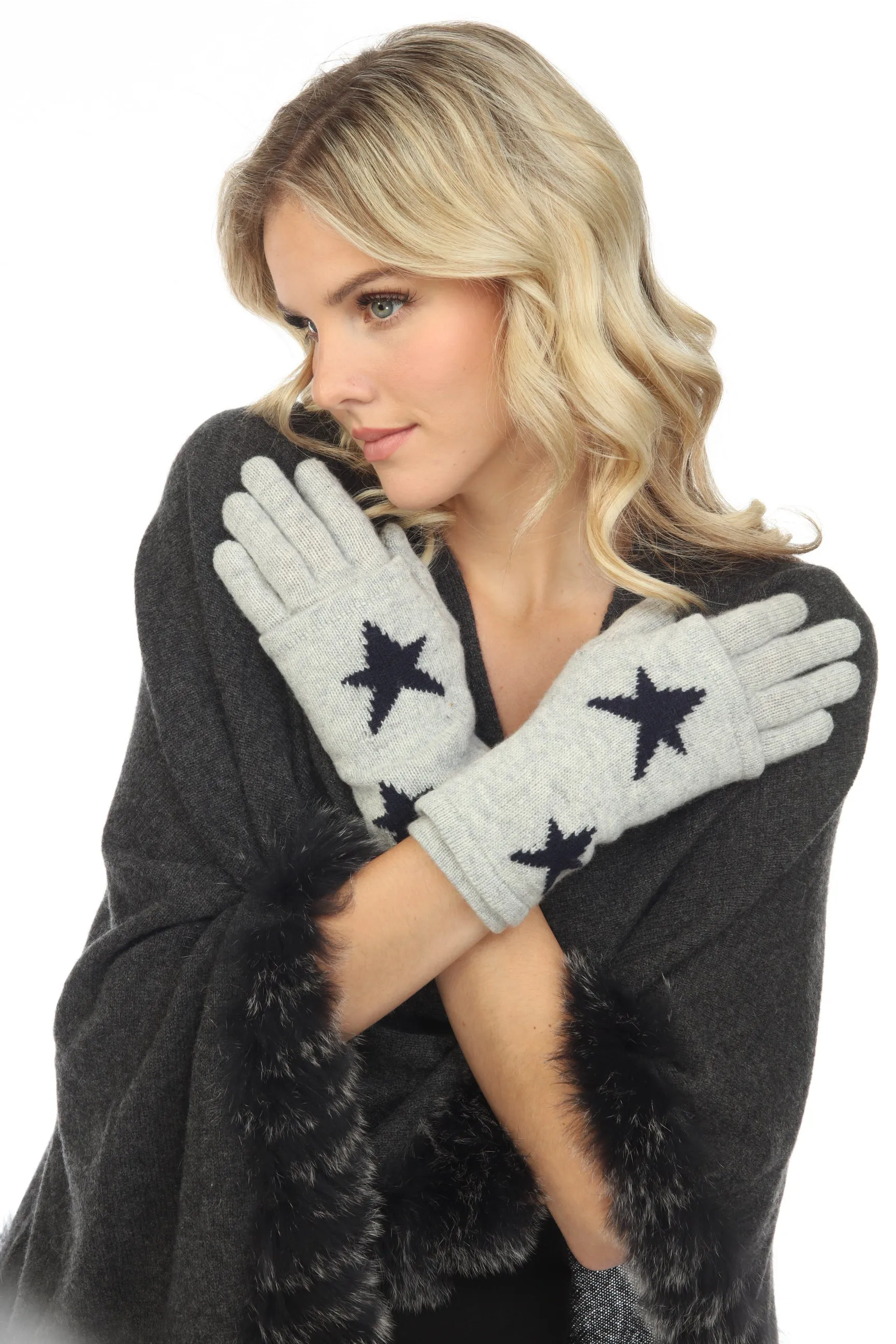 Alashan Ash Grey Cashmere Double Star Intarsia 3-in-1 Glove L4027