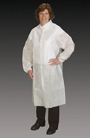 Alpha Protech Nutech Frocks Frock Lab Coat, Large/ X-Large, White, Elastic Wrist, Snap Collar, Snap Close, 30/Cs