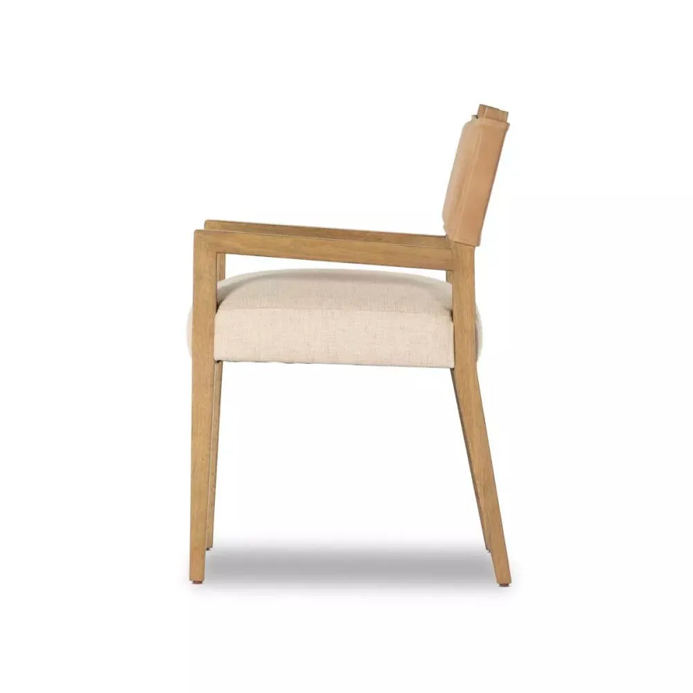 Beige Leather Back Dining Chair Armchair Cream Performance Fabric Seat Cushion