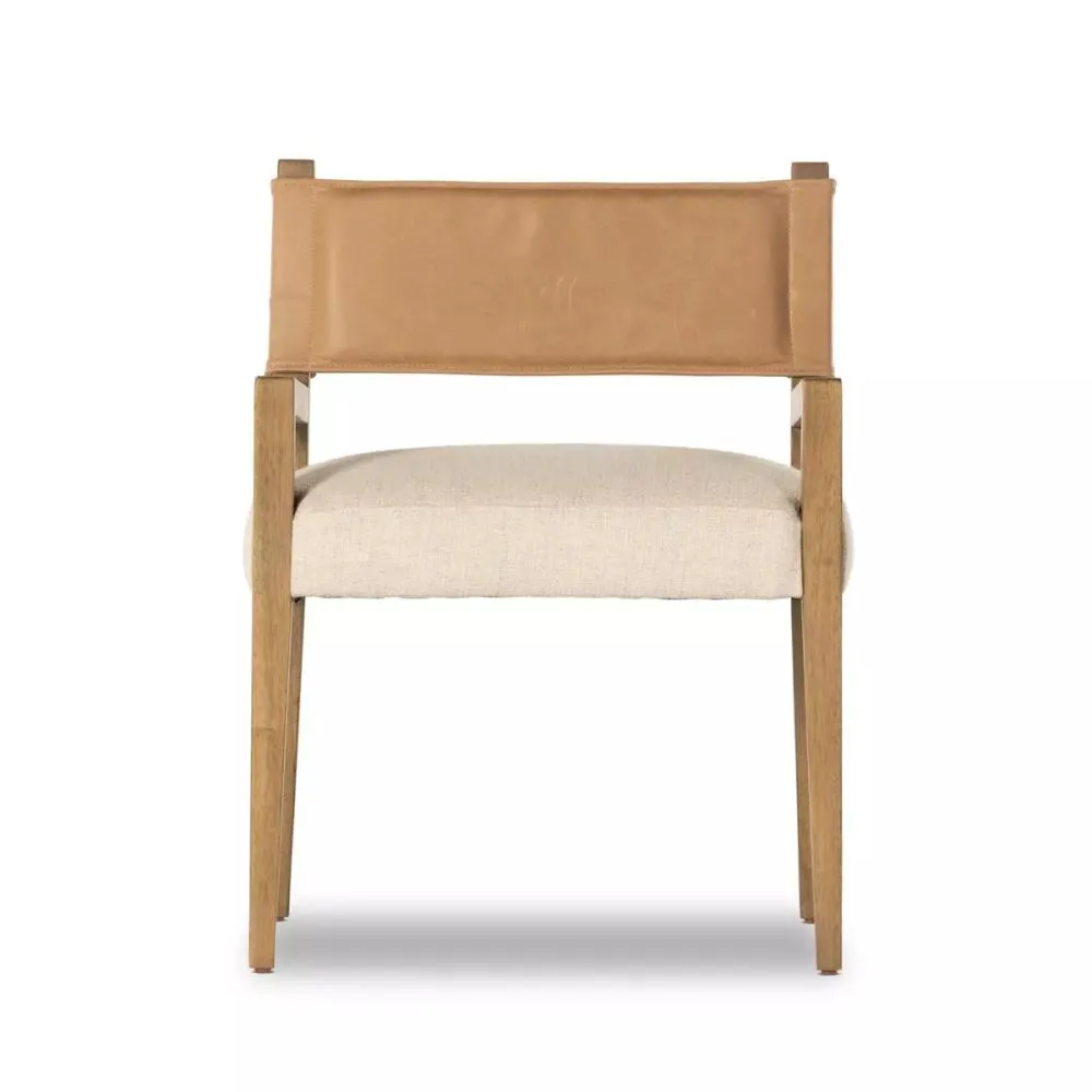 Beige Leather Back Dining Chair Armchair Cream Performance Fabric Seat Cushion