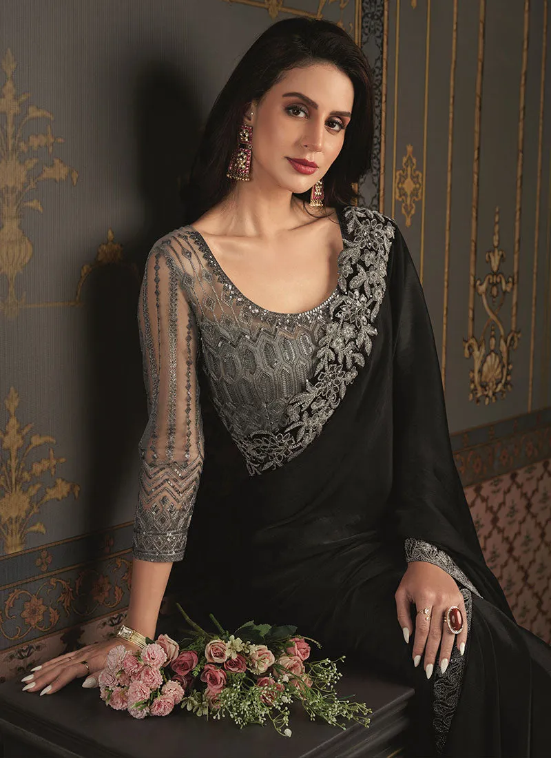 Black Sequence Embroidery Festive Saree