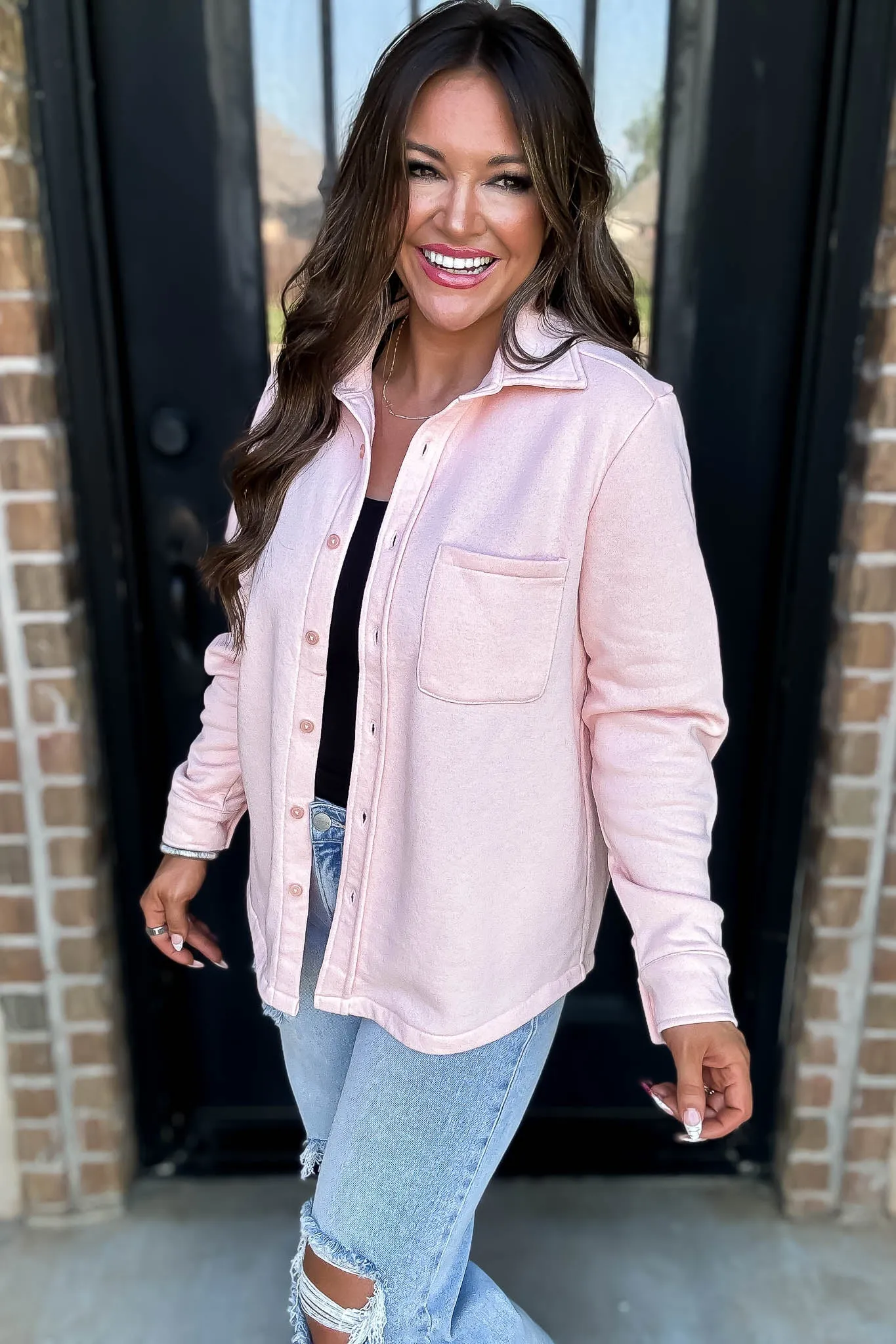 Button Up Blush Pink Fleece Shirt Jacket