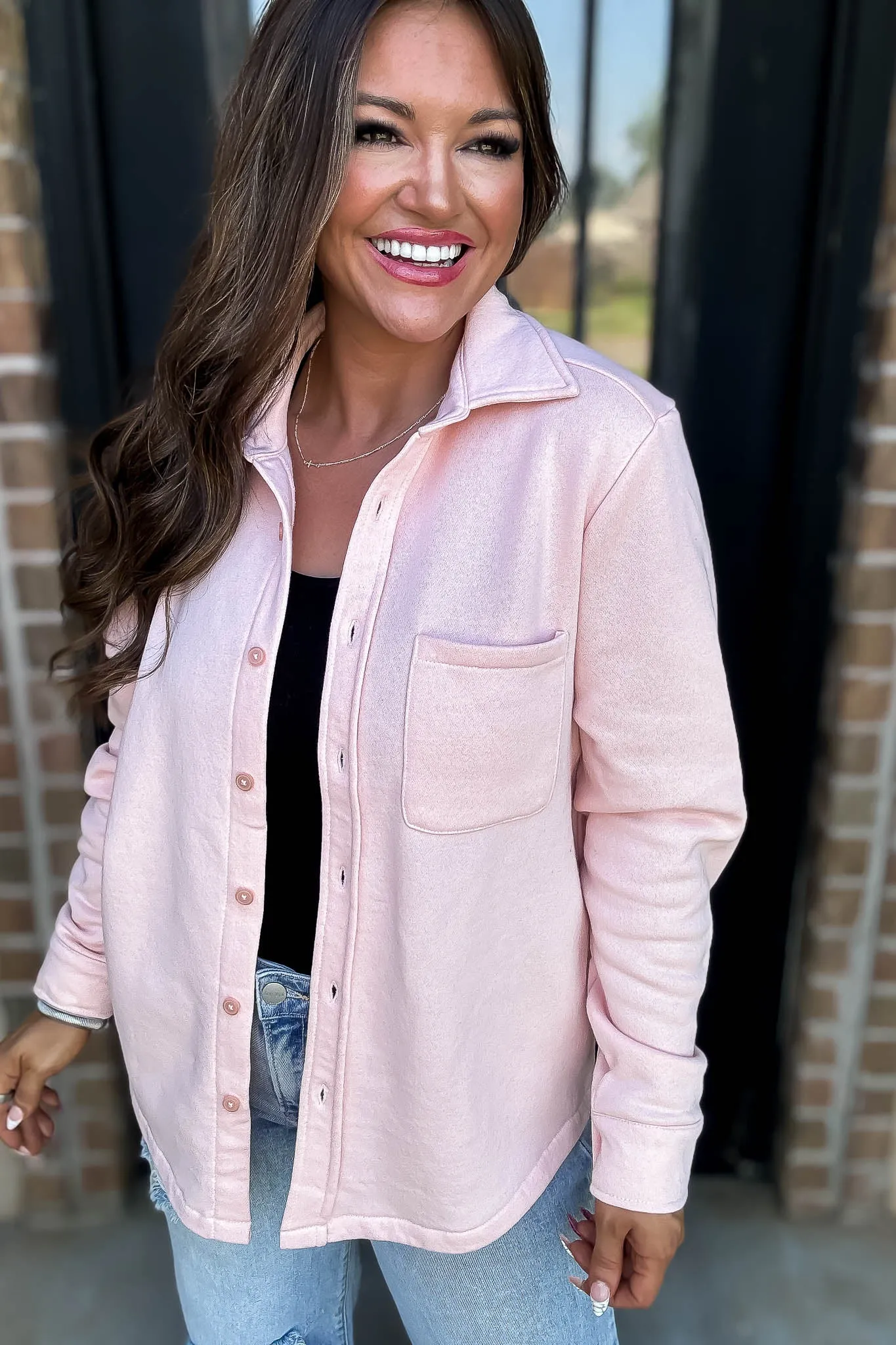 Button Up Blush Pink Fleece Shirt Jacket