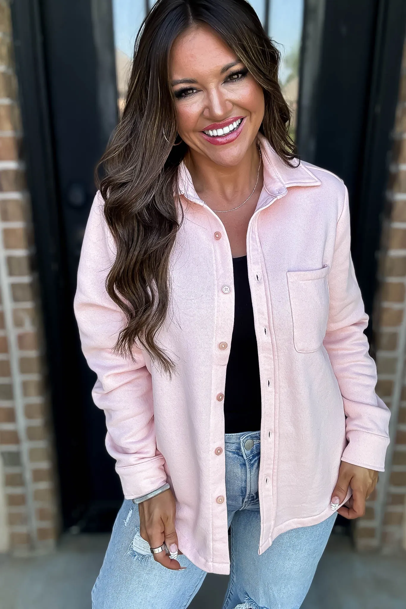 Button Up Blush Pink Fleece Shirt Jacket