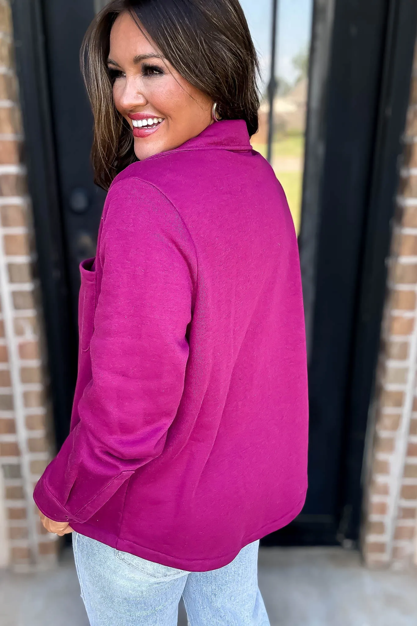 Button Up Magenta Fleece Shirt Jacket