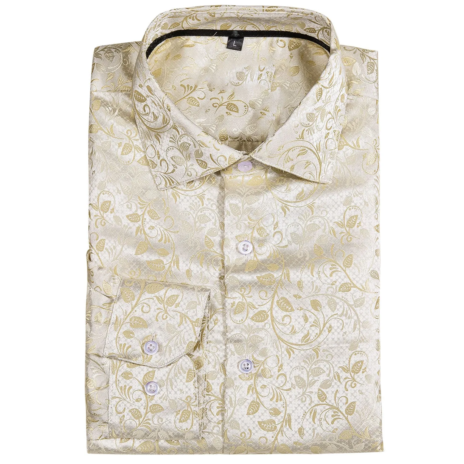 Champagne Floral Silk Men's Long Sleeve Shirt