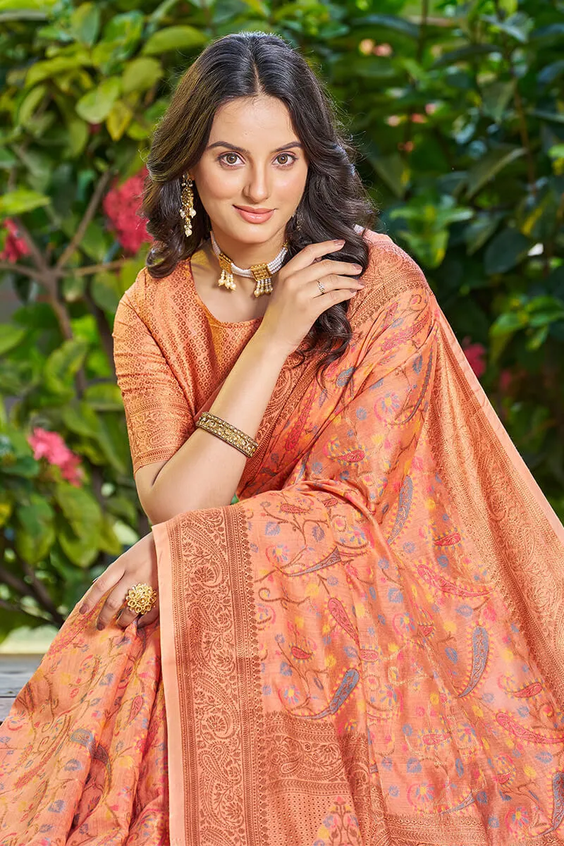 Classic Orange Pashmina saree With Engaging Blouse Piece