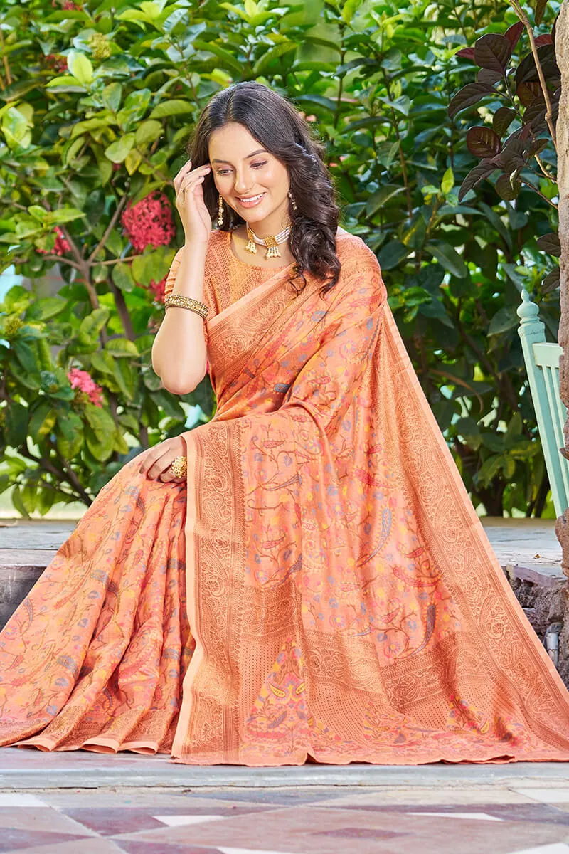 Classic Orange Pashmina saree With Engaging Blouse Piece