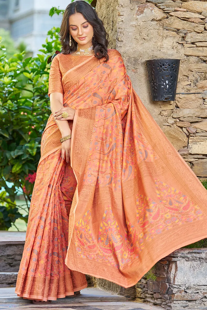 Classic Orange Pashmina saree With Engaging Blouse Piece