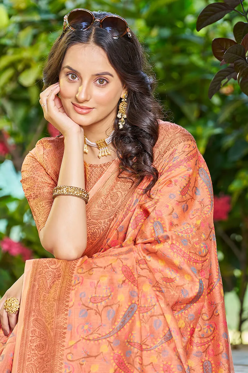 Classic Orange Pashmina saree With Engaging Blouse Piece