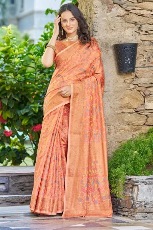 Classic Orange Pashmina saree With Engaging Blouse Piece