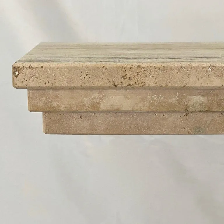 Contemporary Italian Minimalist Organic White Beige Travertine Marble Console