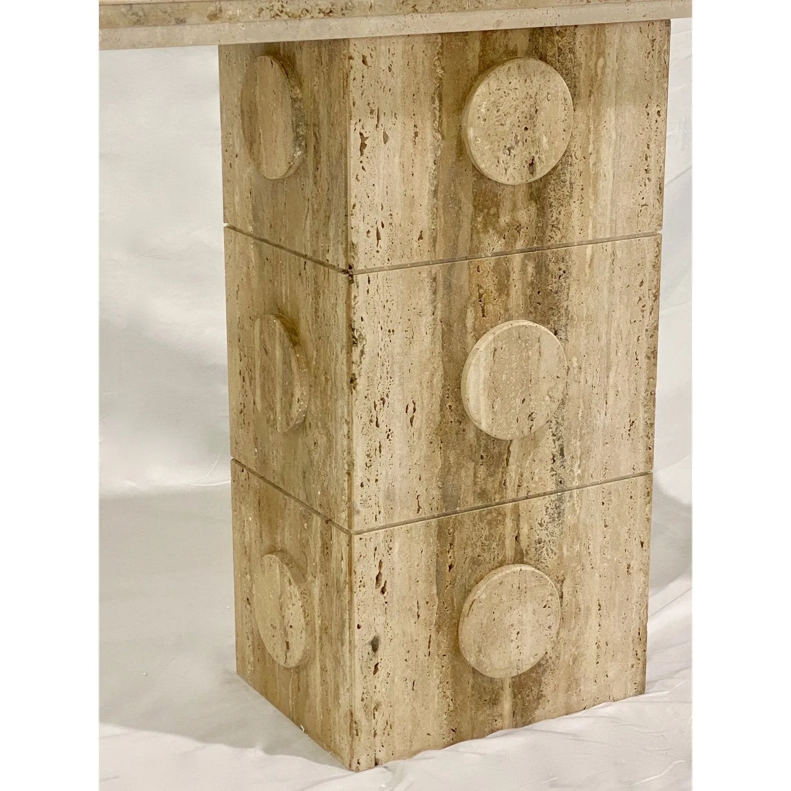 Contemporary Italian Minimalist Organic White Beige Travertine Marble Console