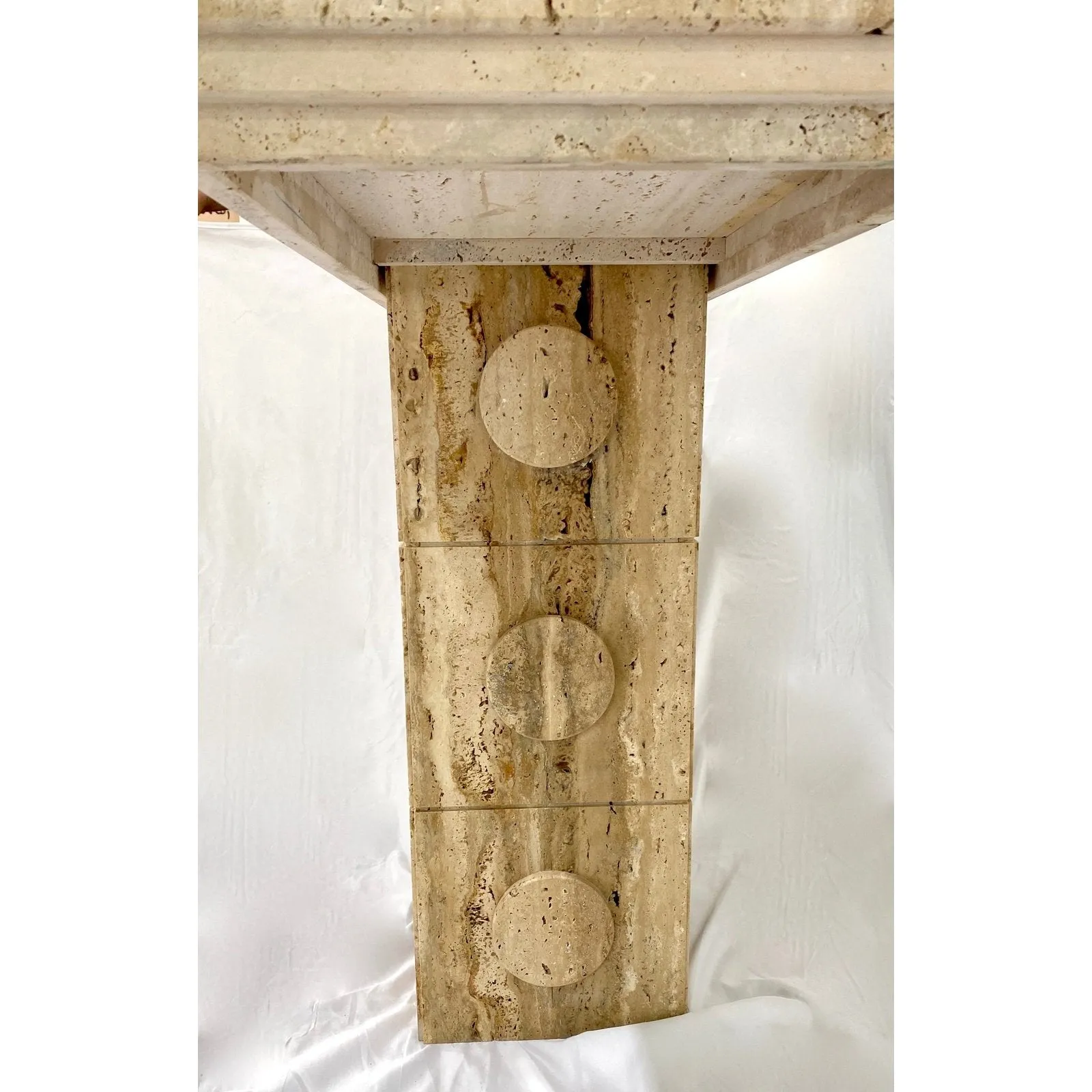 Contemporary Italian Minimalist Organic White Beige Travertine Marble Console