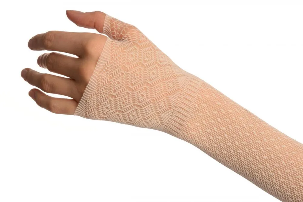 Cream Stretchy Crochet Lace Fingerless Evening Gloves