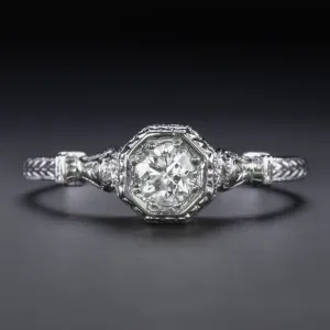 D VS VINTAGE STYLE DIAMOND ENGAGEMENT RING PLATINUM SOLITAIRE ENGRAVED CLASSIC