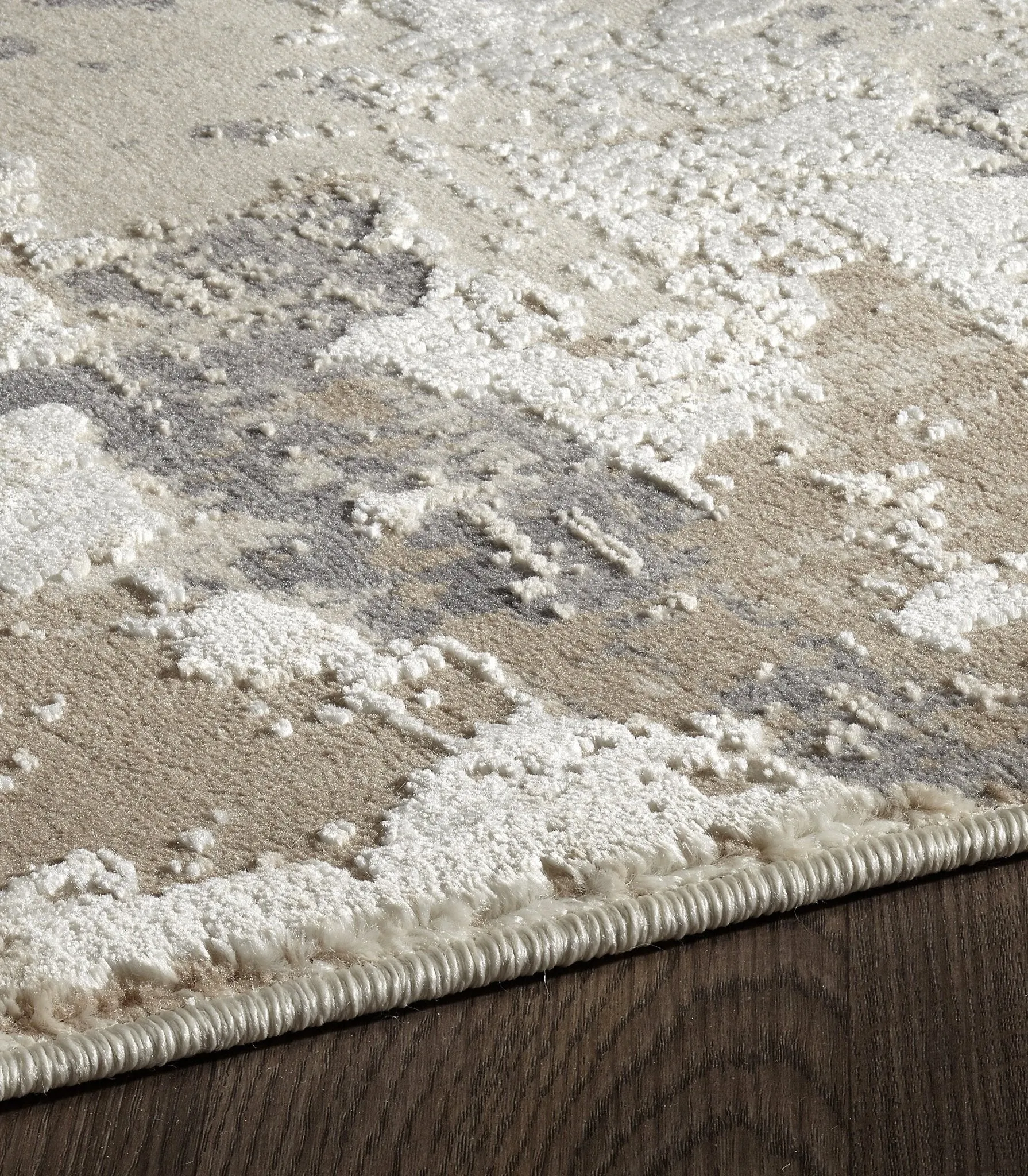 Dark Grey Cream Textured Abstract Rug