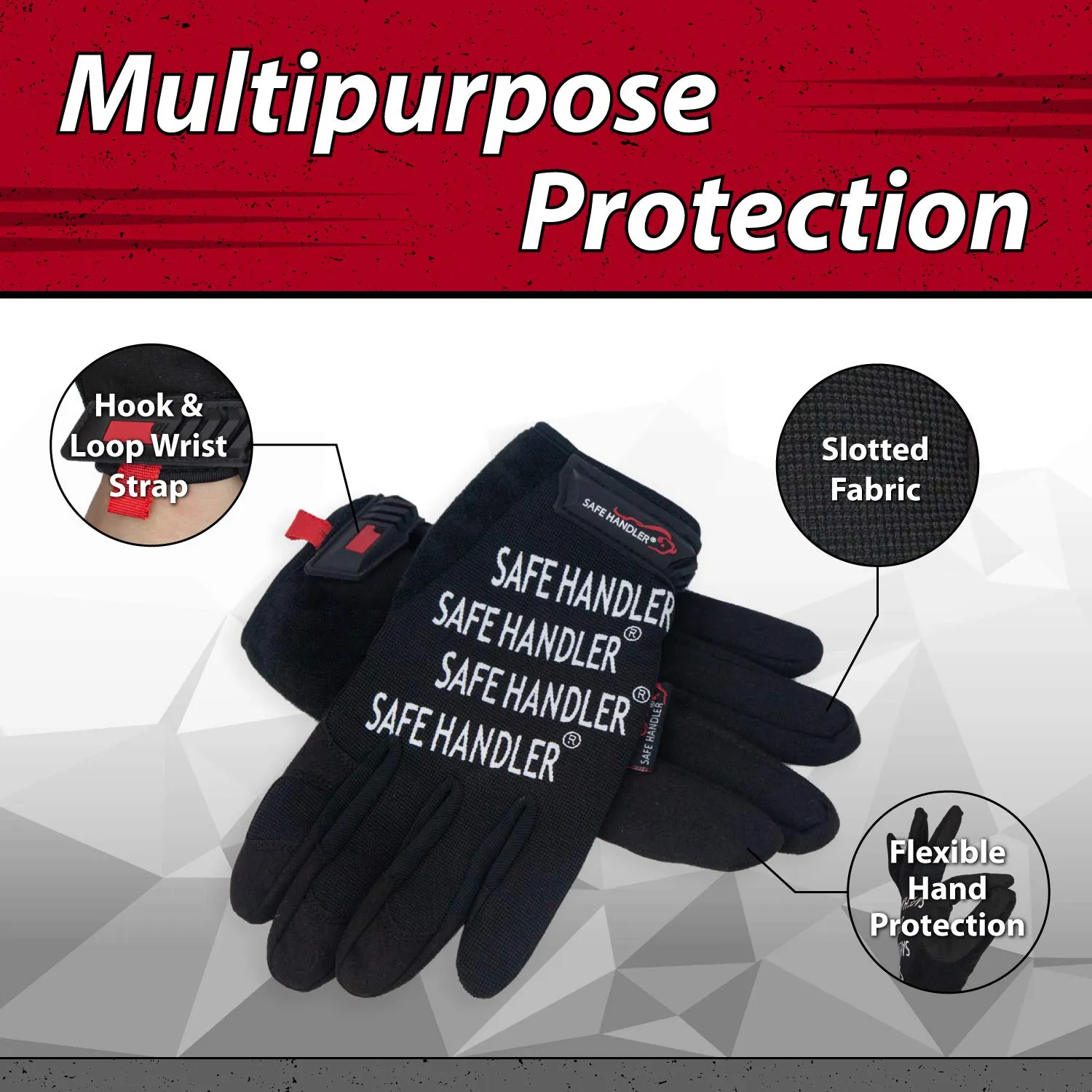 Dex Fit Utility Gloves, Flexible Protection, Hook and Loop Wrist Strap 3 Pairs