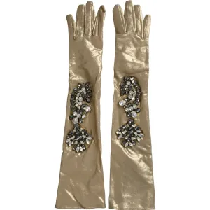 Dolce & Gabbana Beige Satin Crystal Elbow Length Gloves