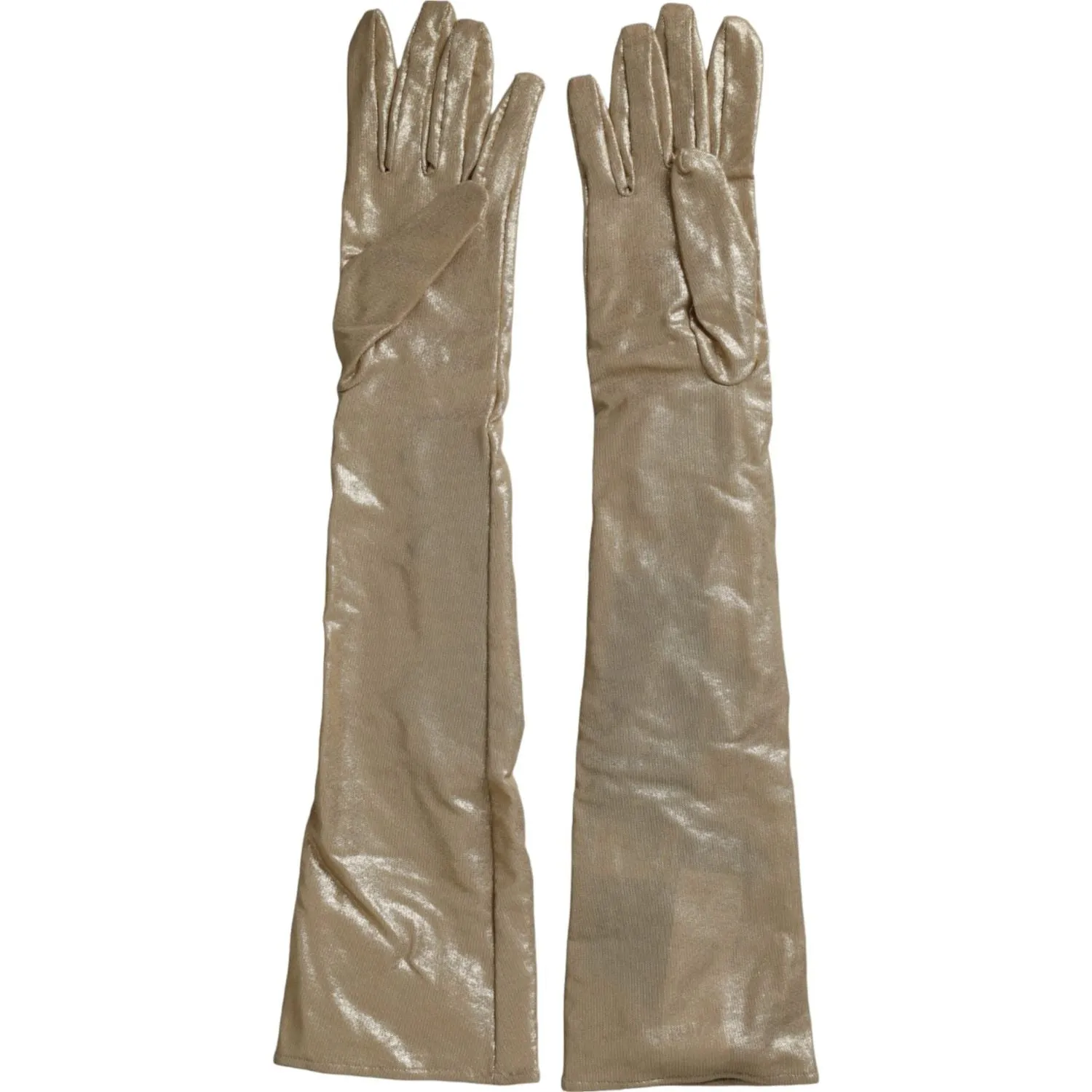 Dolce & Gabbana Beige Satin Crystal Elbow Length Gloves