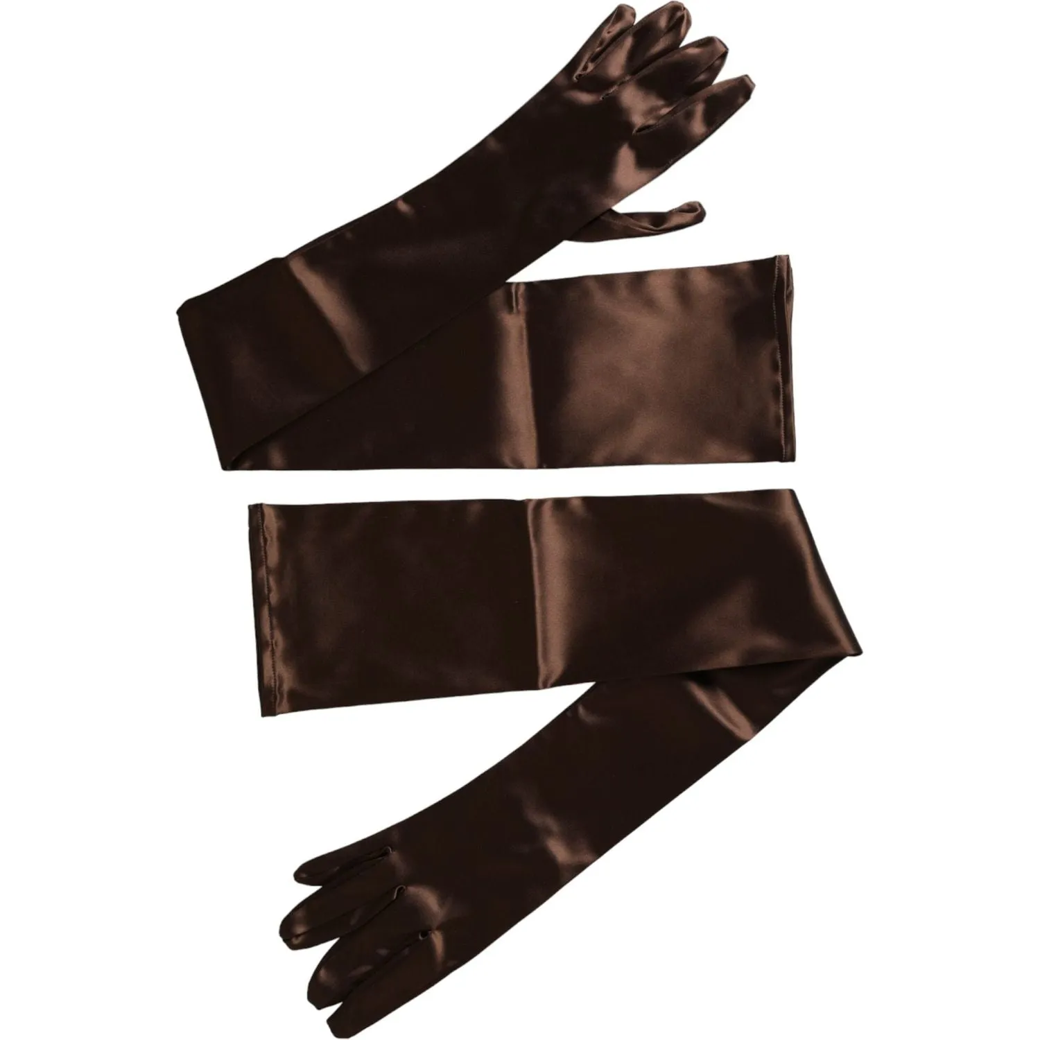 Dolce & Gabbana Brown Acetate Satin Elbow Length Gloves