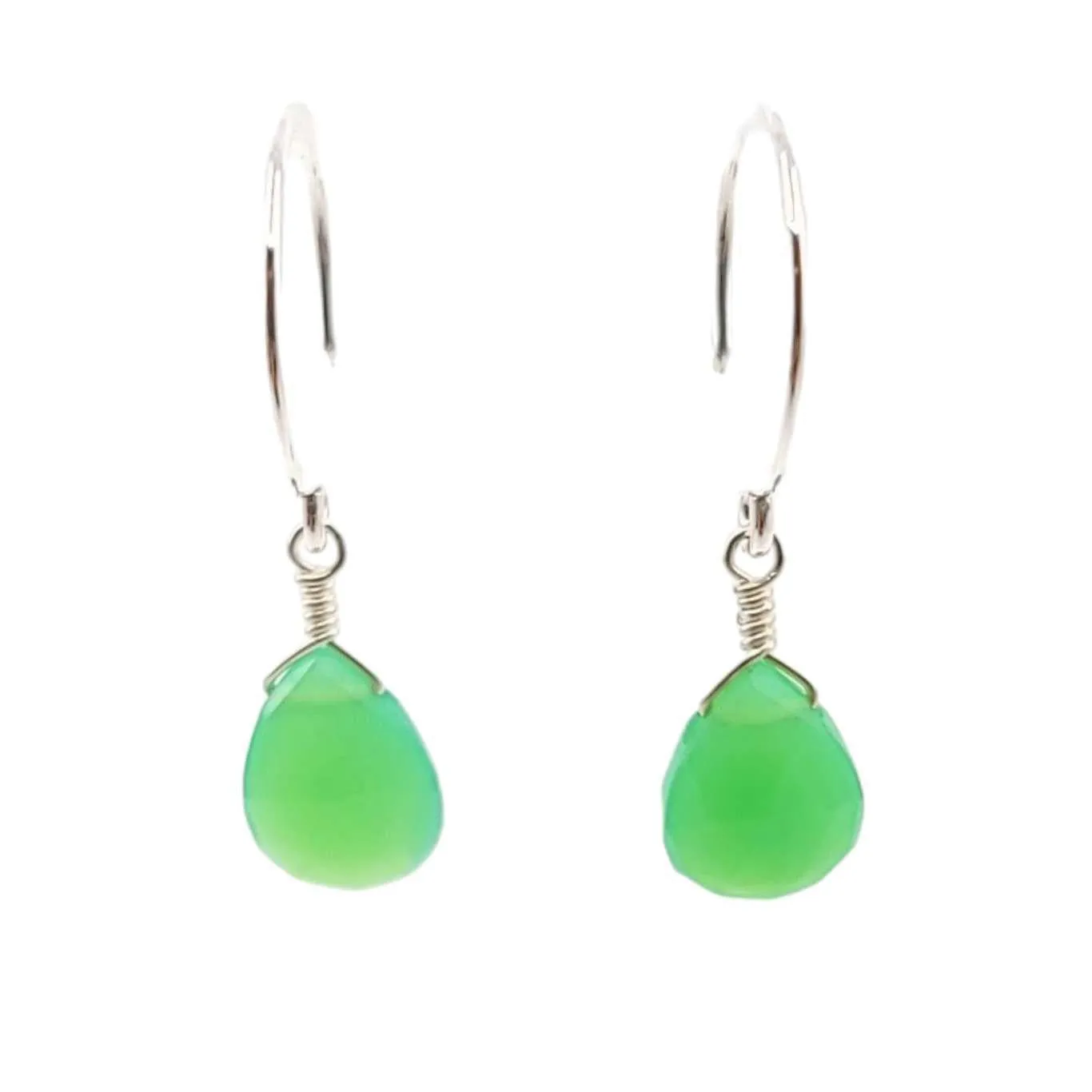 Earrings - Soft Mint Green Chrysoprase Gemstone Drops Sterling by Foamy Wader