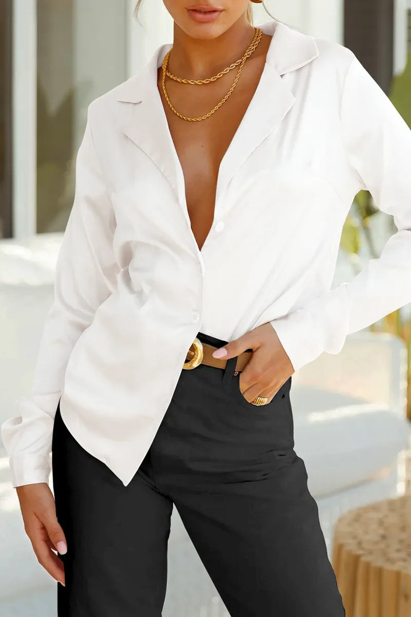 Elegant Solid Turndown Collar Tops