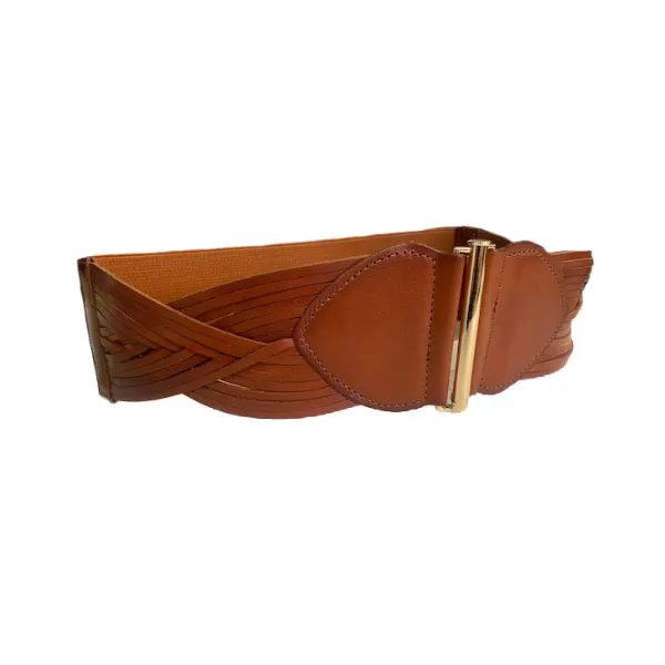 ELIZABETH - Women's Tan Genuine Leather Stretch Belt