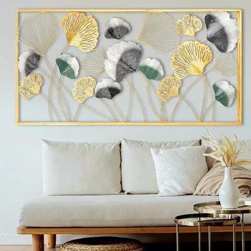 ELLEHOMES Metal Wall Art Decor | Gold Metal Wall Decor | Wall Hangings for Home Decoration Iron | Wall Art Metal for Living Room | Bedroom | Drawing room | Metal Frame Wall Decor | 40x20 INCH