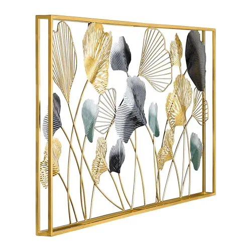 ELLEHOMES Metal Wall Art Decor | Gold Metal Wall Decor | Wall Hangings for Home Decoration Iron | Wall Art Metal for Living Room | Bedroom | Drawing room | Metal Frame Wall Decor | 40x20 INCH