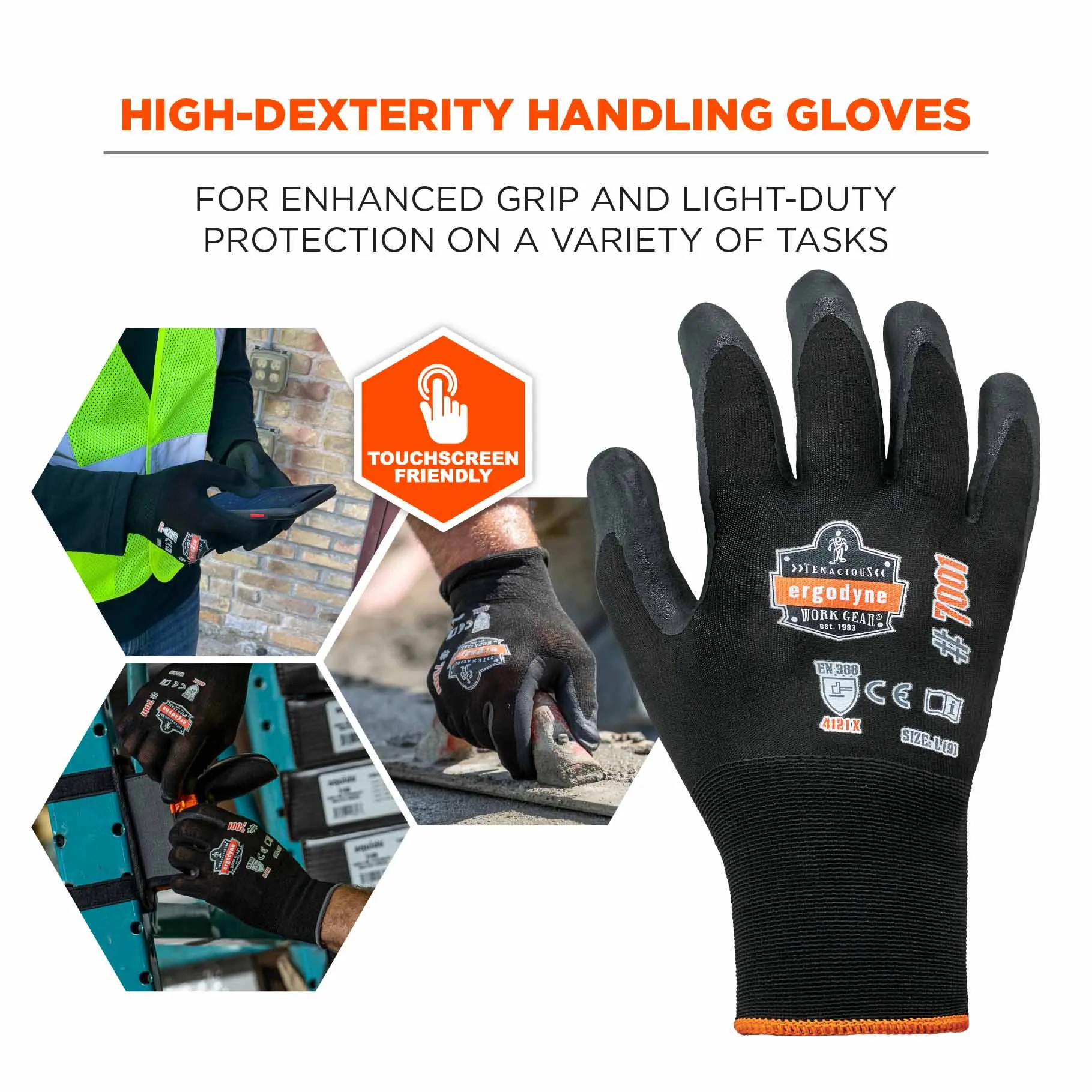 Ergodyne 17852 7001-CASE S Black Nitrile-Coated Gloves - DSX 144-Pair