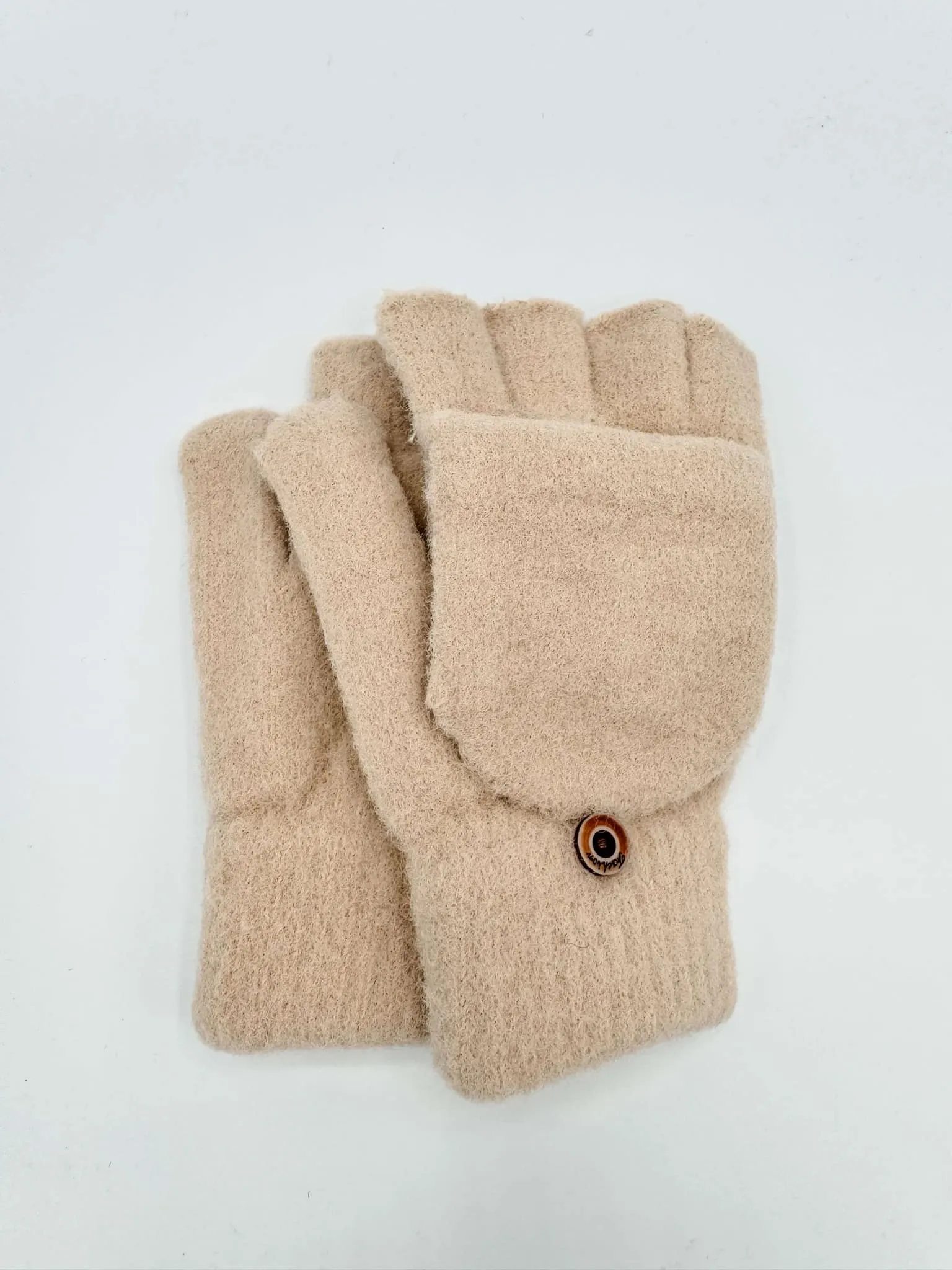 Fingerless Mitten Gloves in Beige