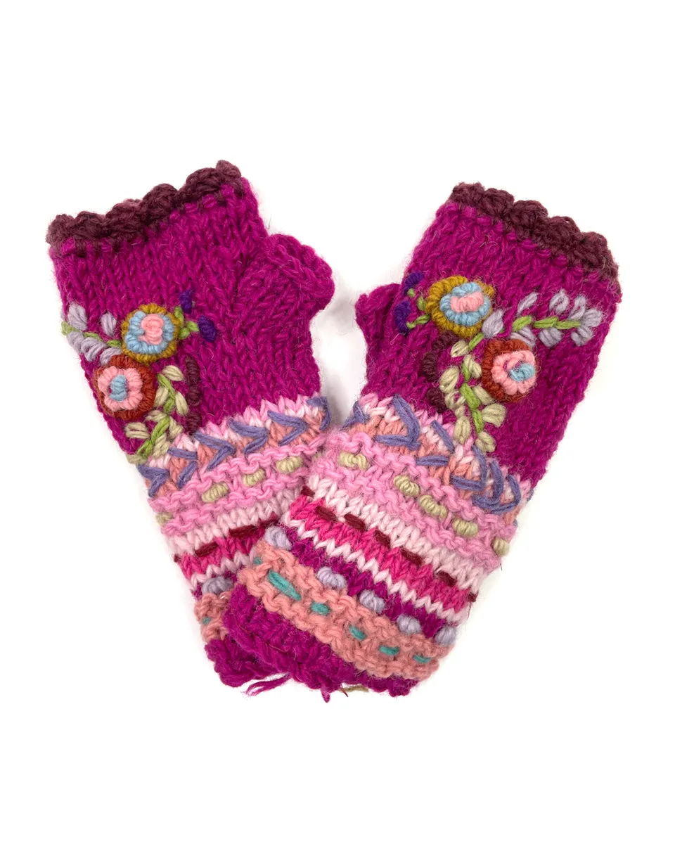 Flower Embroidered Fingerless Gloves