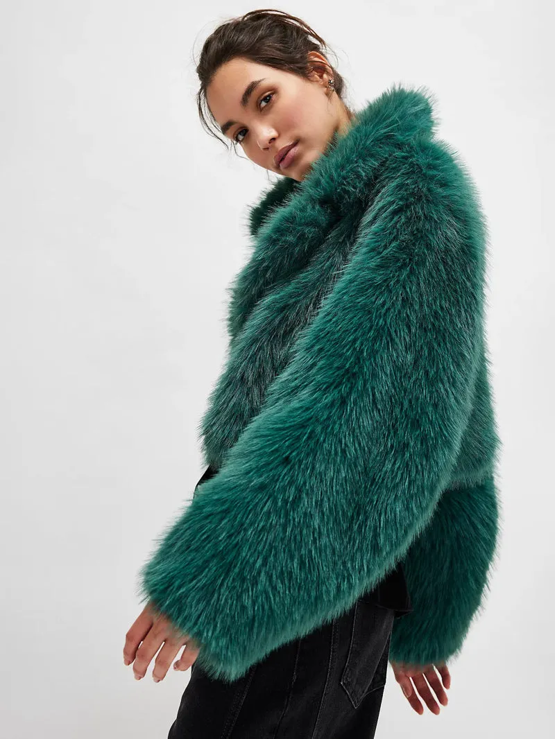 Free People Paris Cropped Fur Jacket - Uncut Emerald