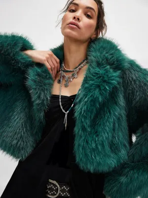 Free People Paris Cropped Fur Jacket - Uncut Emerald