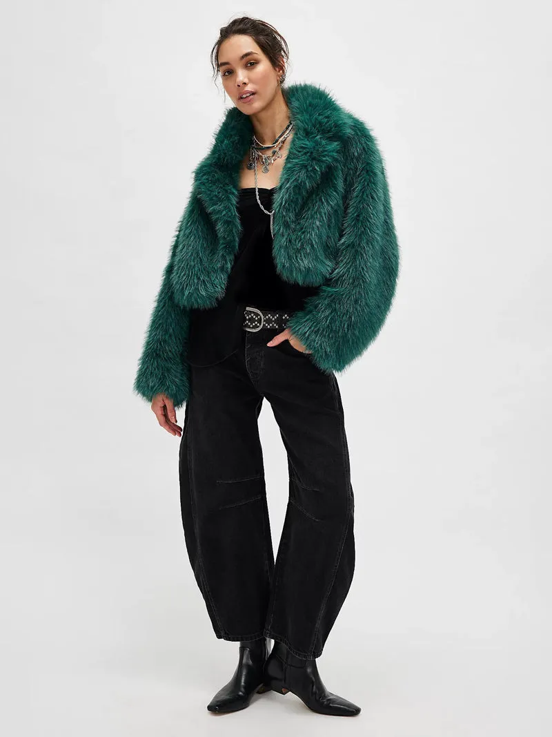 Free People Paris Cropped Fur Jacket - Uncut Emerald