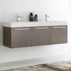 Fresca FCB8093GO-D-I Vista 60" Gray Oak Wall Hung Double Sink Modern Bathroom Cabinet with Integrated Sink