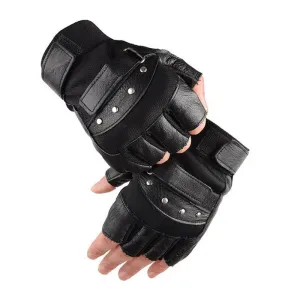 Funki Buys | Gloves | Men's Half Finger Leather Punk Gloves