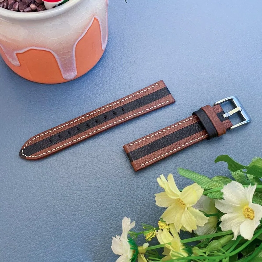 Garmin Venu color splice cowhide leather watch strap - Brown / Black