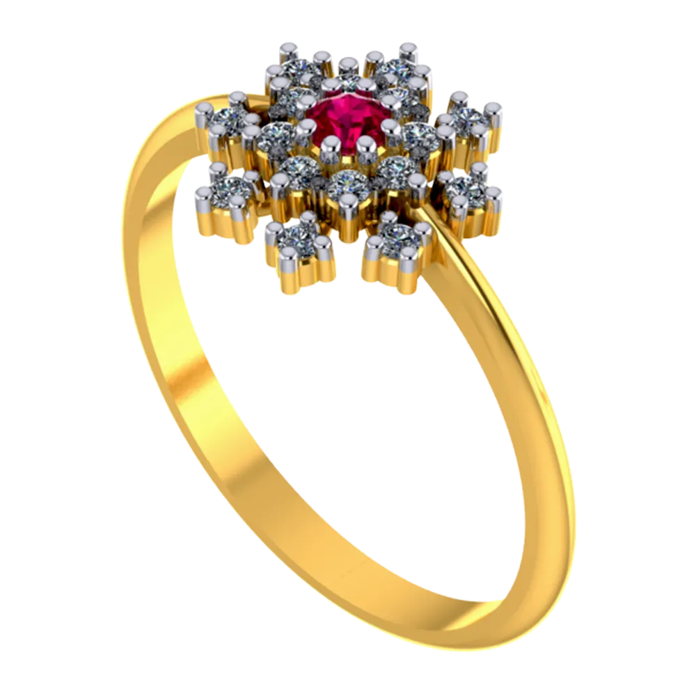 Gorgeous 14k Gold And Diamond Ring From Women Adorned With Red Gemstone