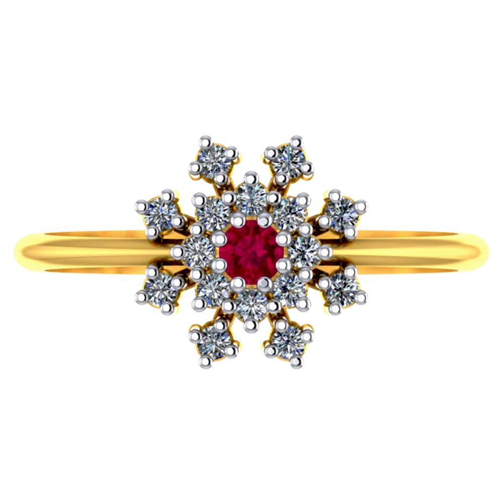 Gorgeous 14k Gold And Diamond Ring From Women Adorned With Red Gemstone