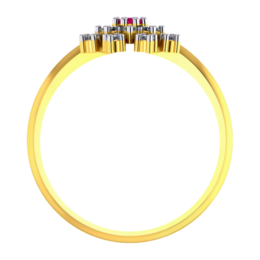 Gorgeous 14k Gold And Diamond Ring From Women Adorned With Red Gemstone