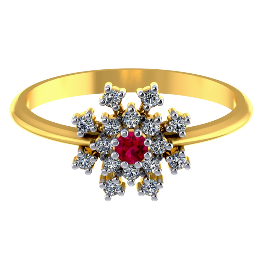 Gorgeous 14k Gold And Diamond Ring From Women Adorned With Red Gemstone