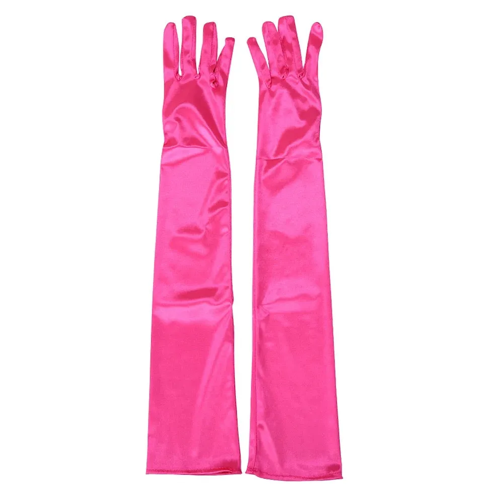 Great Gatsby 1920's Bridal Flapper Long Satin Gloves - Hot Pink