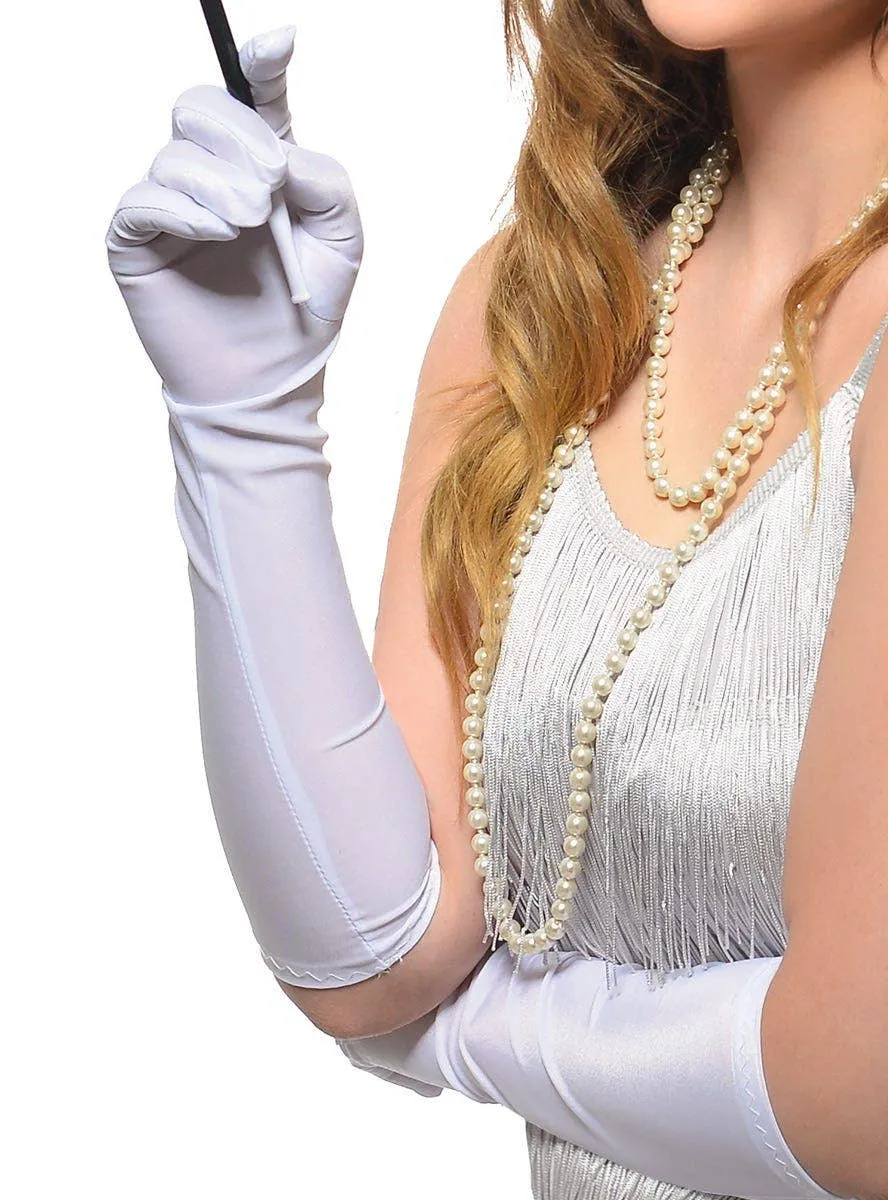 Great Gatsby White Chain Headband 4 Piece Accessory Set