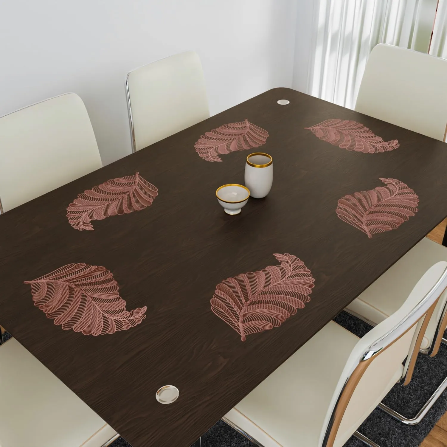 Heart Home Placemat | Placemats for Dining Room | Designer Table Mat Set | Placemats for Kitchen Table | Side Table Placemats | Leaf Shape Placemat | 6 Piece Set | Copper